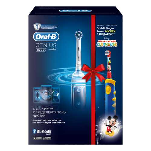 Электрическая зубная щетка Braun Oral-B Genius 8200 White + Kids D10.513K Mickey в Техносила